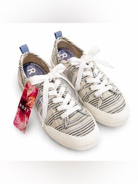 ROXY Shorebreak Sneakers Canvas Stripe Lace Up Casual Beach Shoes